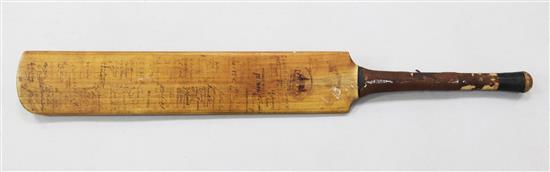 England Australia 1930. A cricket bat, signed by County and International players